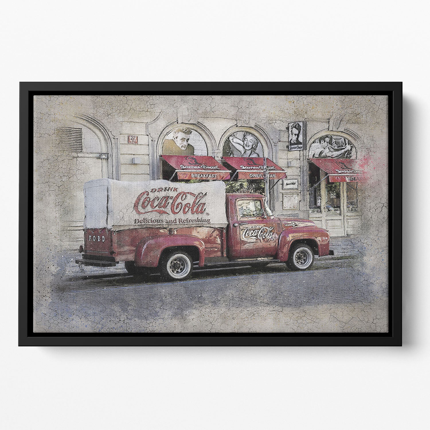 Coca Cola Van Painting Floating Framed Canvas