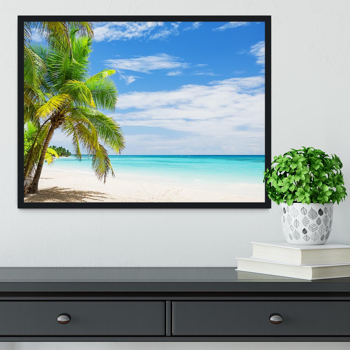 Coconut Palm trees on white sandy beach Framed Print - Canvas Art Rocks - 2