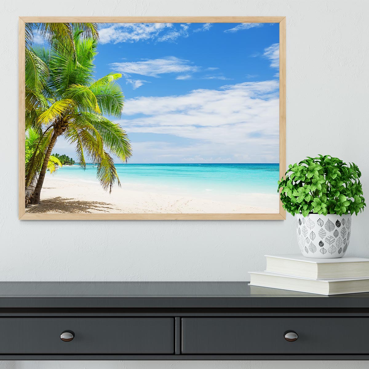 Coconut Palm trees on white sandy beach Framed Print - Canvas Art Rocks - 4