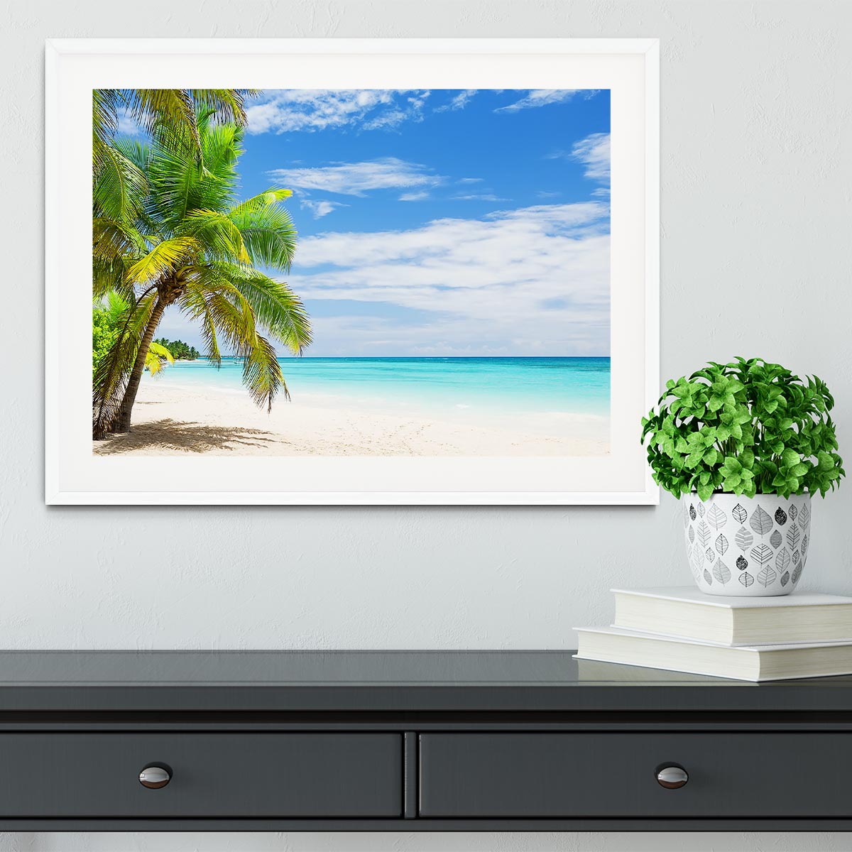 Coconut Palm trees on white sandy beach Framed Print - Canvas Art Rocks - 5