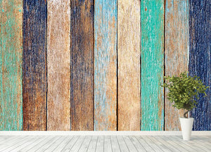 Colorful Wooden Plank Wall Mural Wallpaper - Canvas Art Rocks - 4