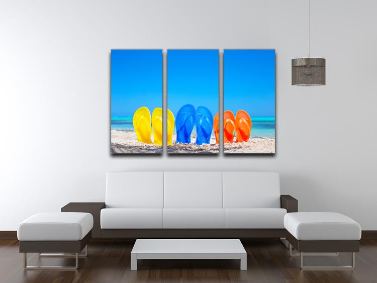 Colorful beach flip flops 3 Split Panel Canvas Print - Canvas Art Rocks - 3