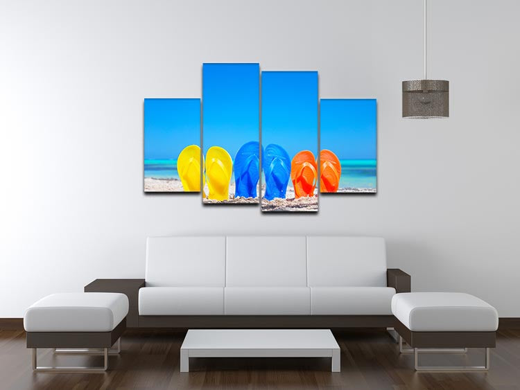 Colorful beach flip flops 4 Split Panel Canvas - Canvas Art Rocks - 3