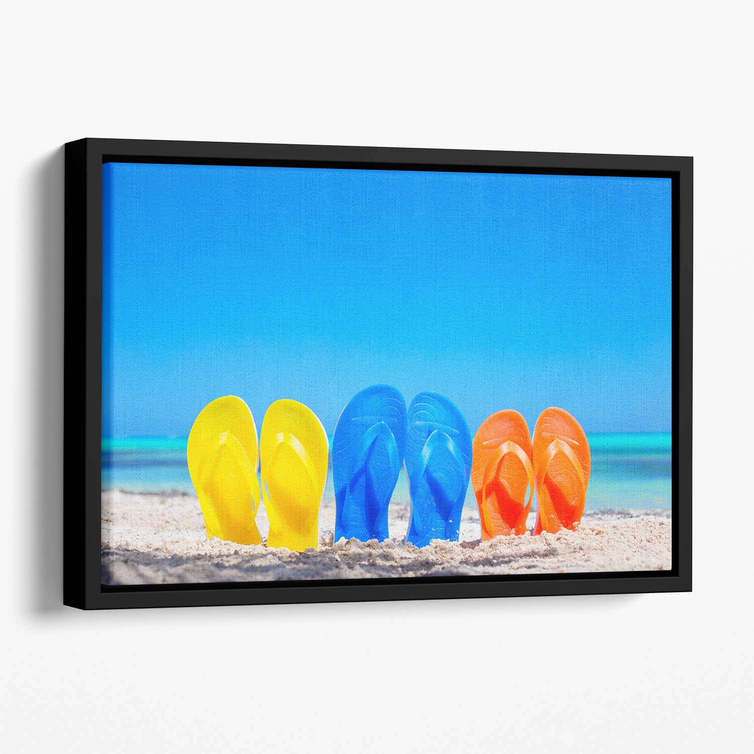 Colorful beach flip flops Floating Framed Canvas