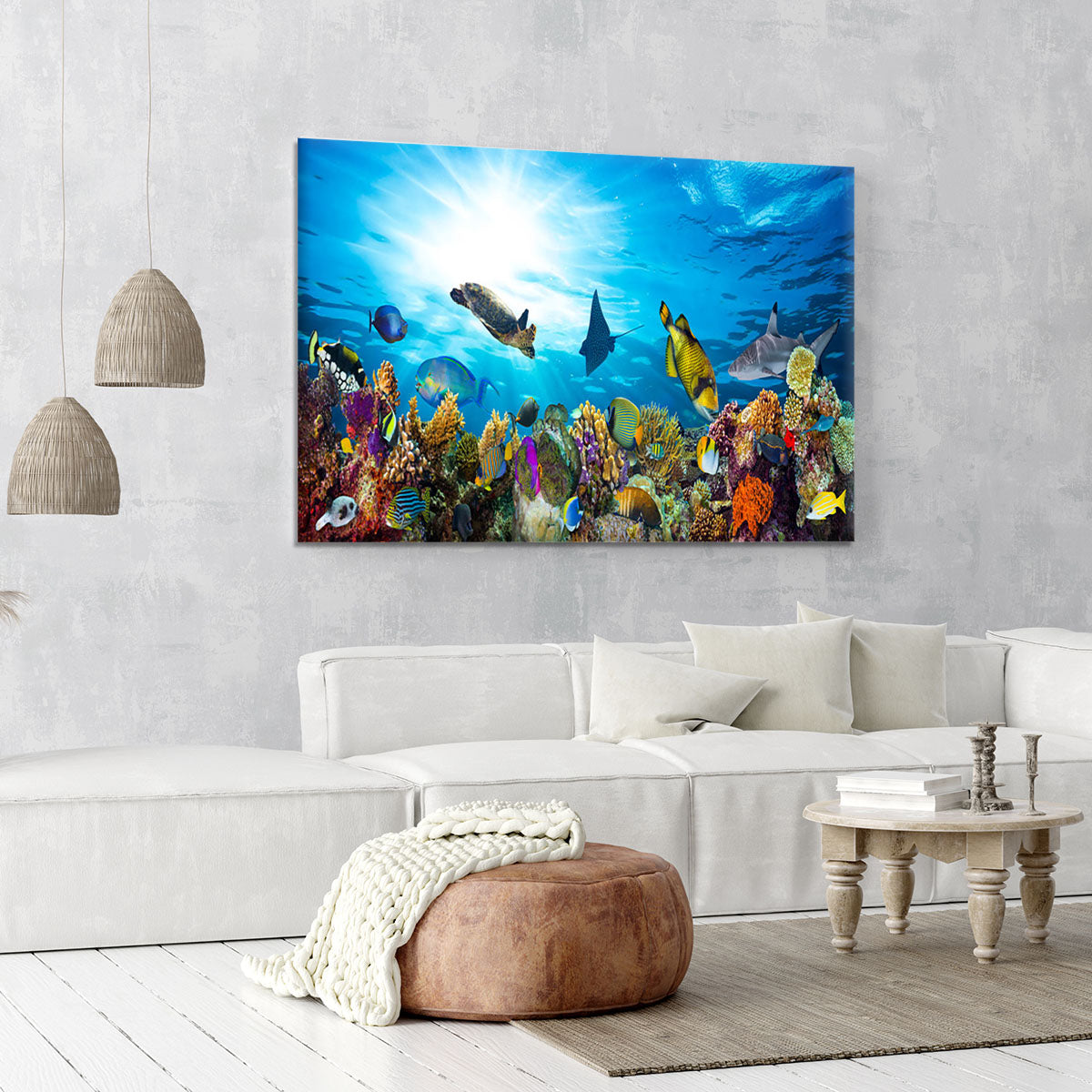 Colorful coral reef with many fishes and sea turtle Canvas Print or Poster - Canvas Art Rocks - 6