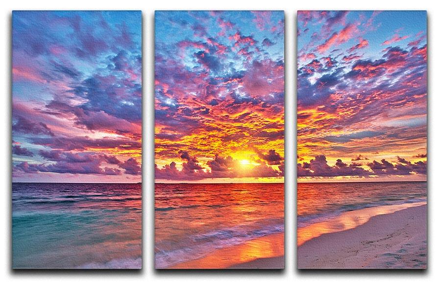 Colorful sunset over ocean on Maldives 3 Split Panel Canvas Print - Canvas Art Rocks - 1