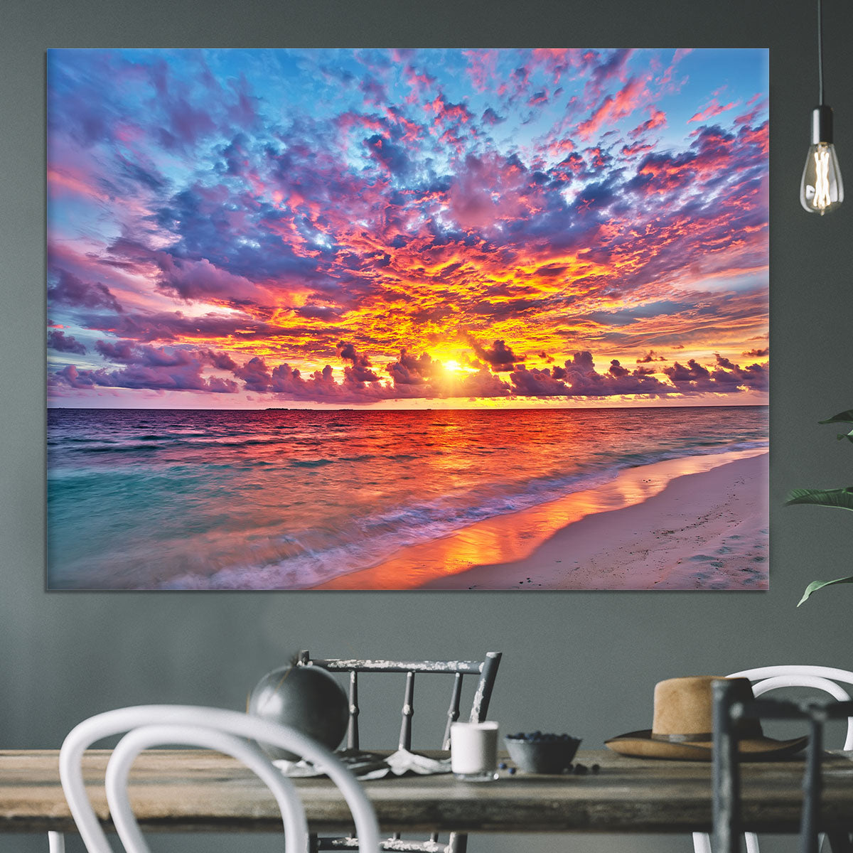 Colorful sunset over ocean on Maldives Canvas Print or Poster - Canvas Art Rocks - 3