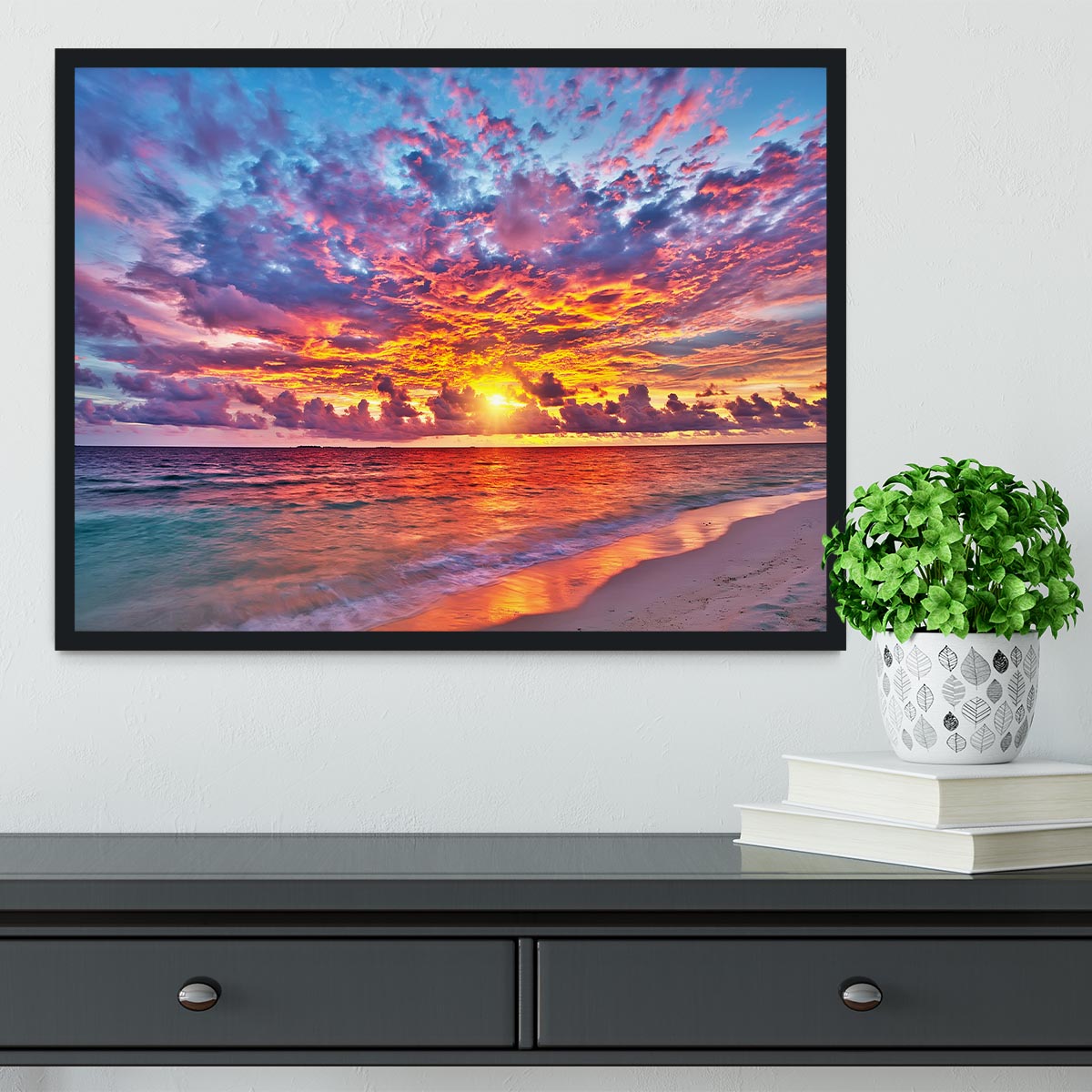 Colorful sunset over ocean on Maldives Framed Print - Canvas Art Rocks - 2