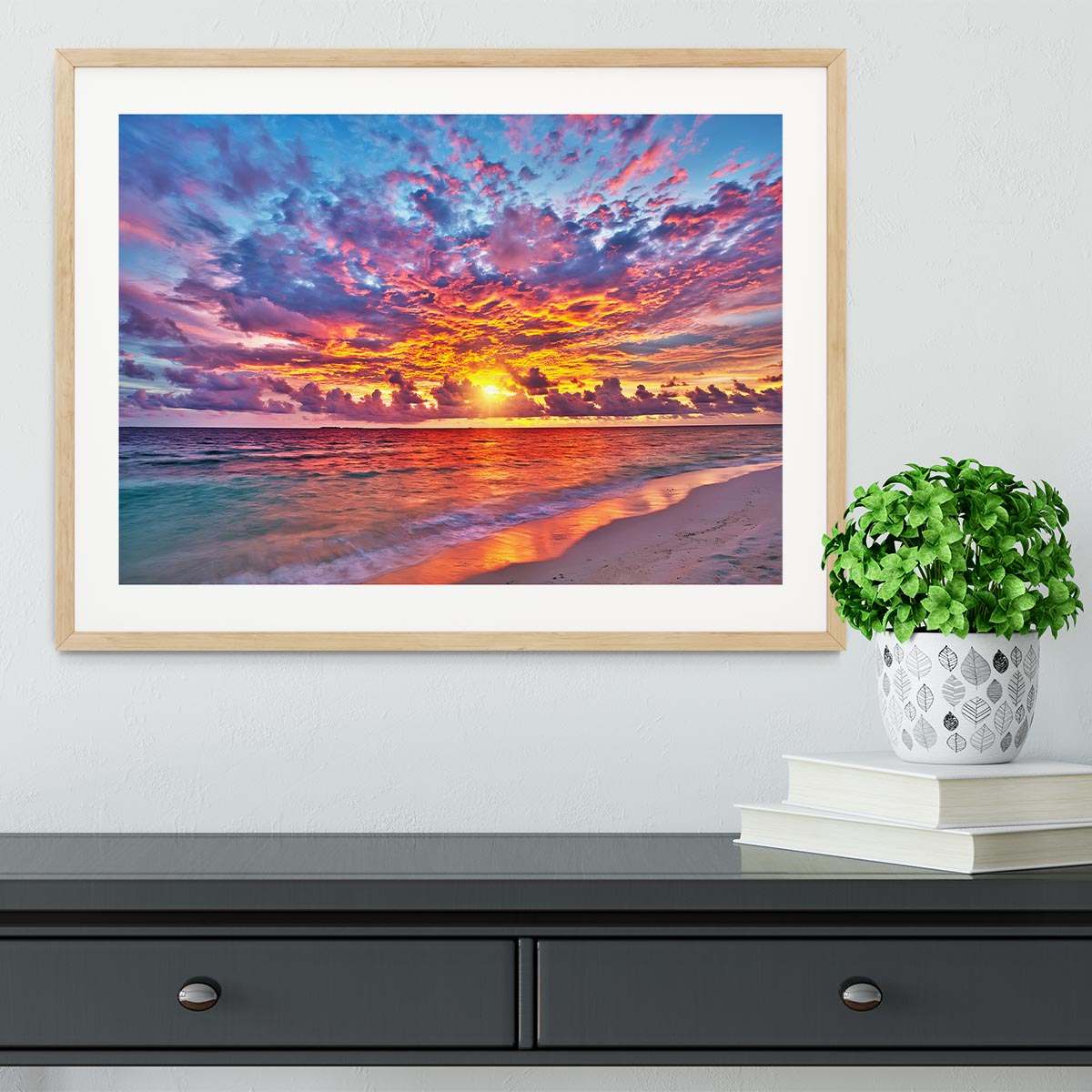 Colorful sunset over ocean on Maldives Framed Print - Canvas Art Rocks - 3