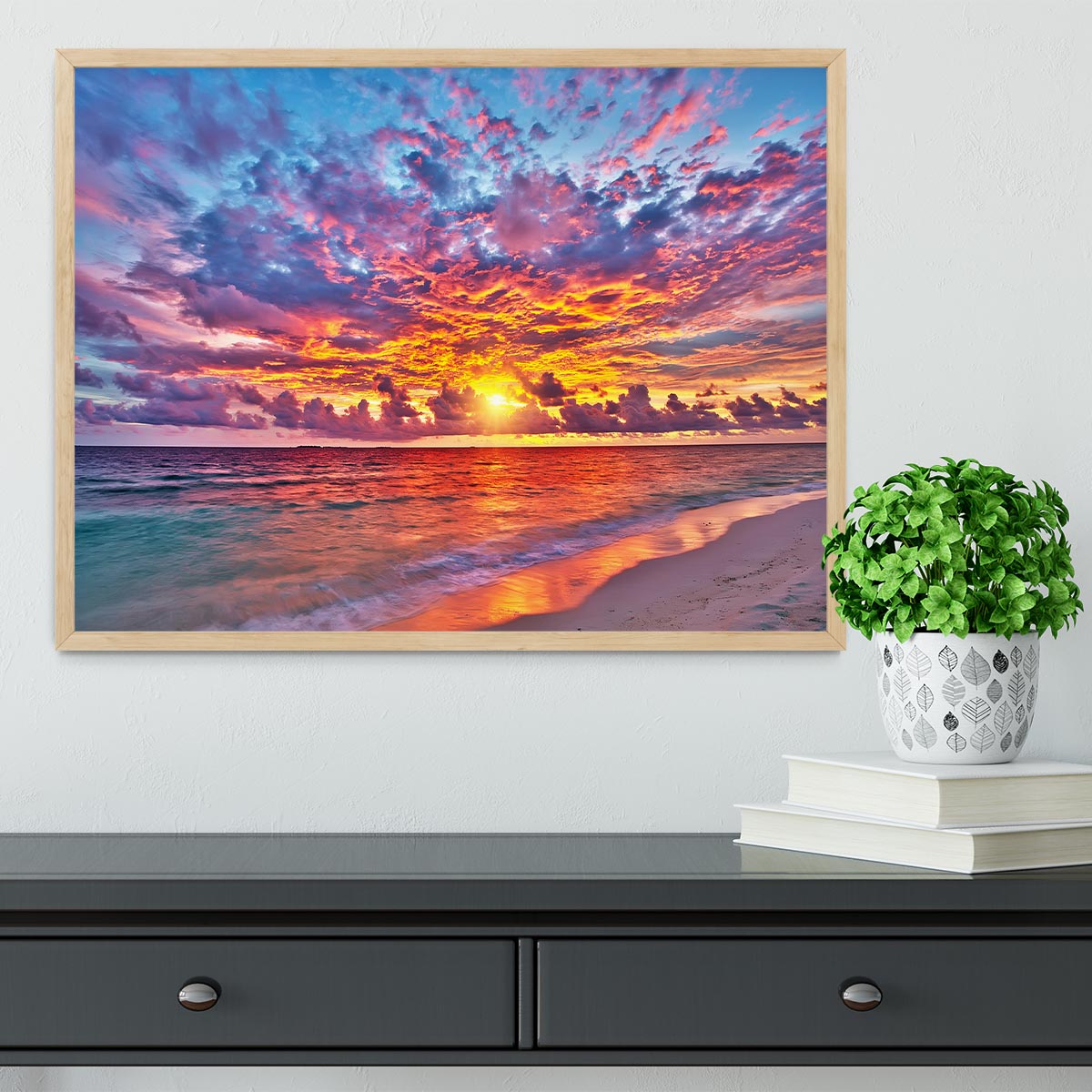Colorful sunset over ocean on Maldives Framed Print - Canvas Art Rocks - 4