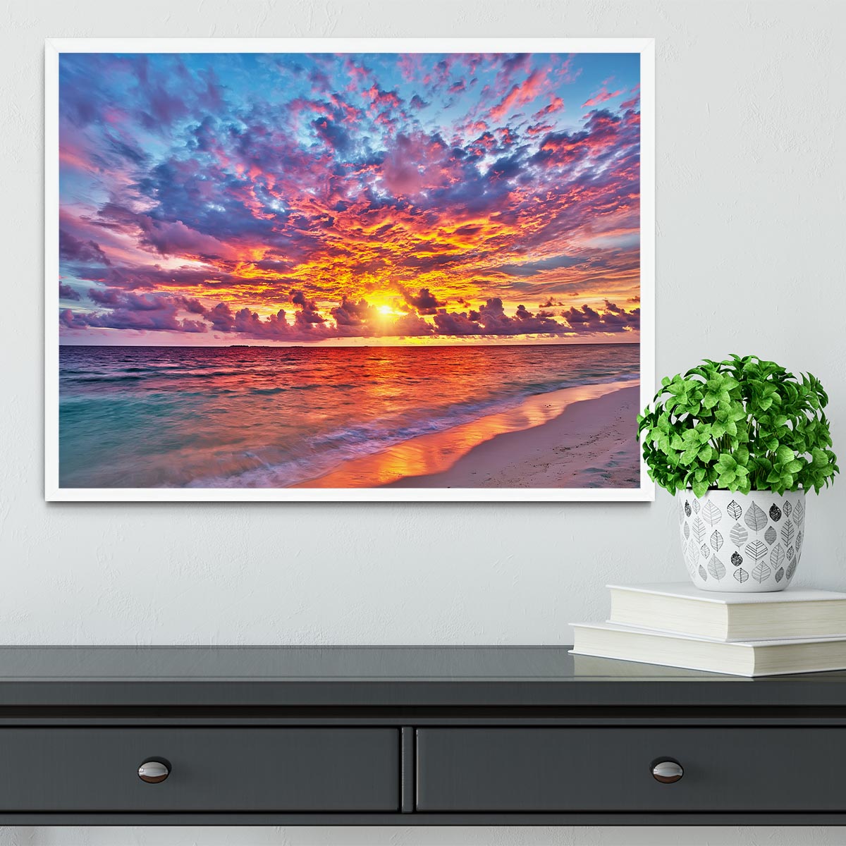 Colorful sunset over ocean on Maldives Framed Print - Canvas Art Rocks -6