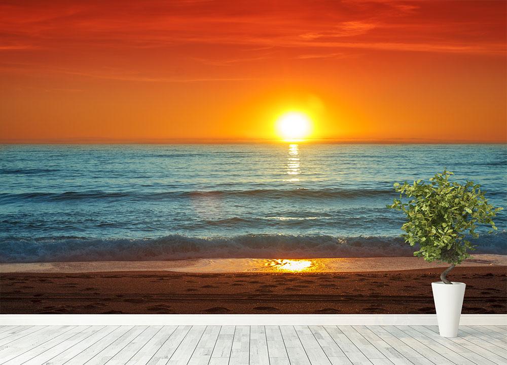 Colorful sunset over the sea Wall Mural Wallpaper - Canvas Art Rocks - 4