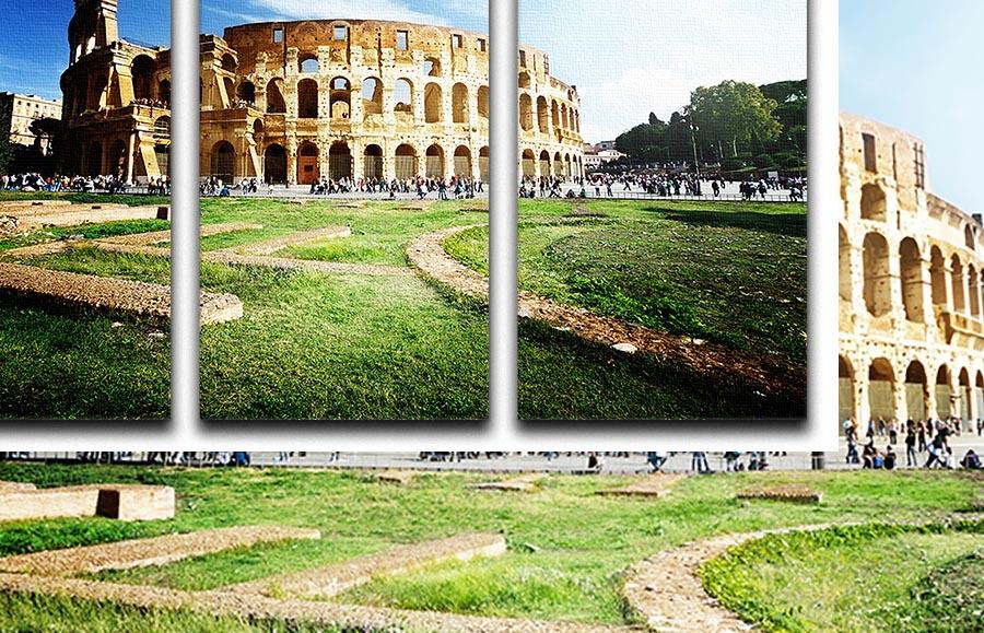 Colosseum Sunny Day in Rome 3 Split Panel Canvas Print - Canvas Art Rocks - 1