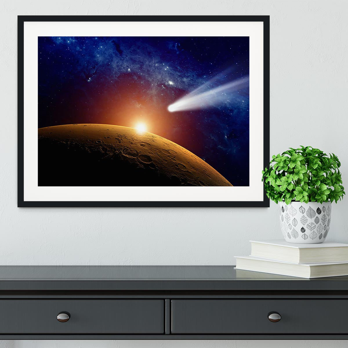 Comet approaching planet Mars Framed Print - Canvas Art Rocks - 1