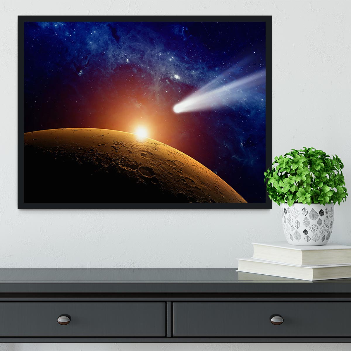 Comet approaching planet Mars Framed Print - Canvas Art Rocks - 2