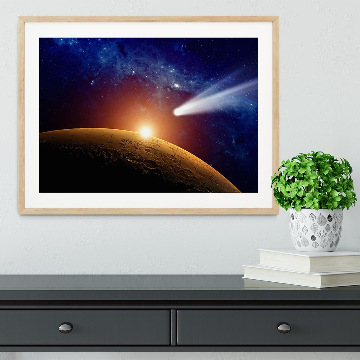Comet approaching planet Mars Framed Print - Canvas Art Rocks - 3