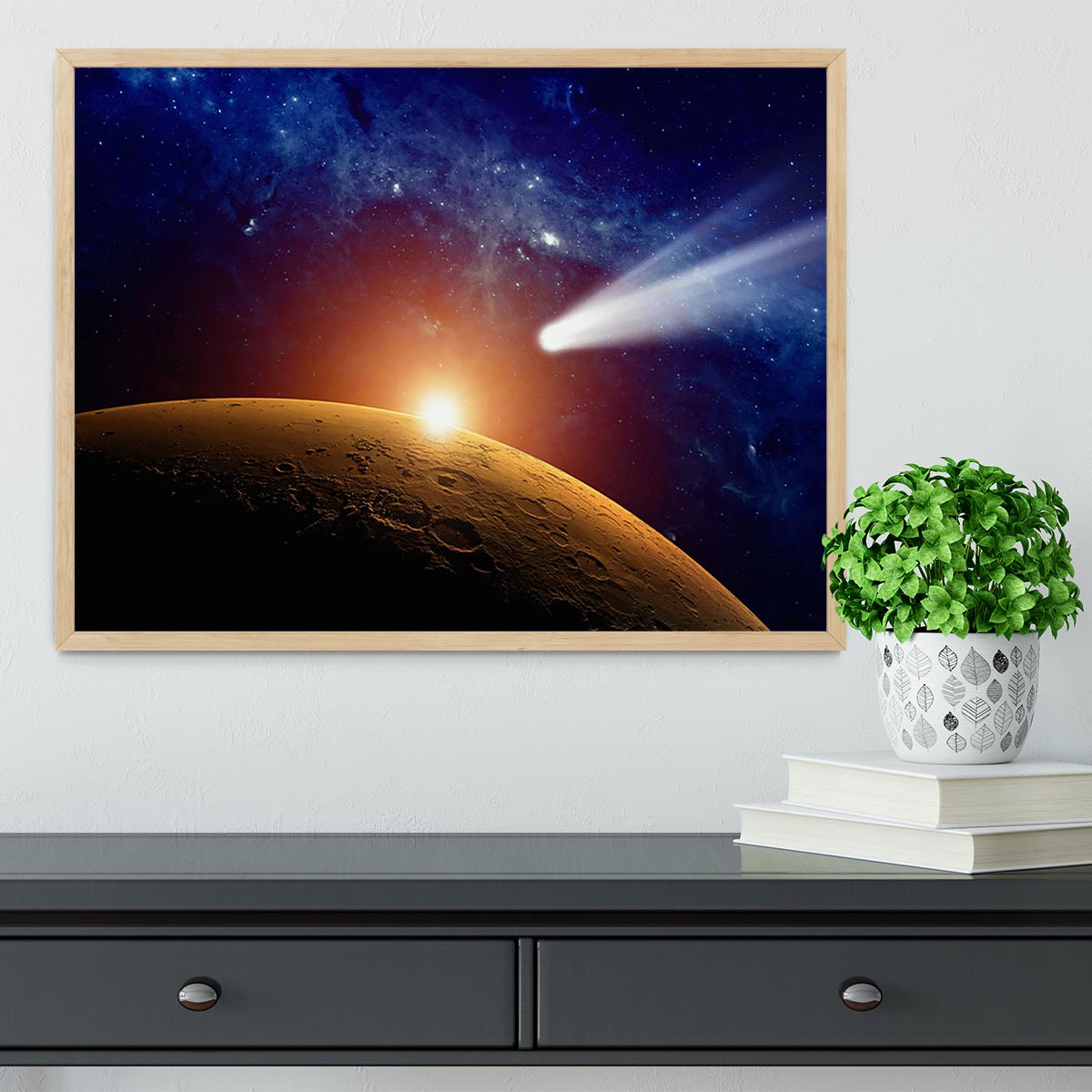 Comet approaching planet Mars Framed Print - Canvas Art Rocks - 4