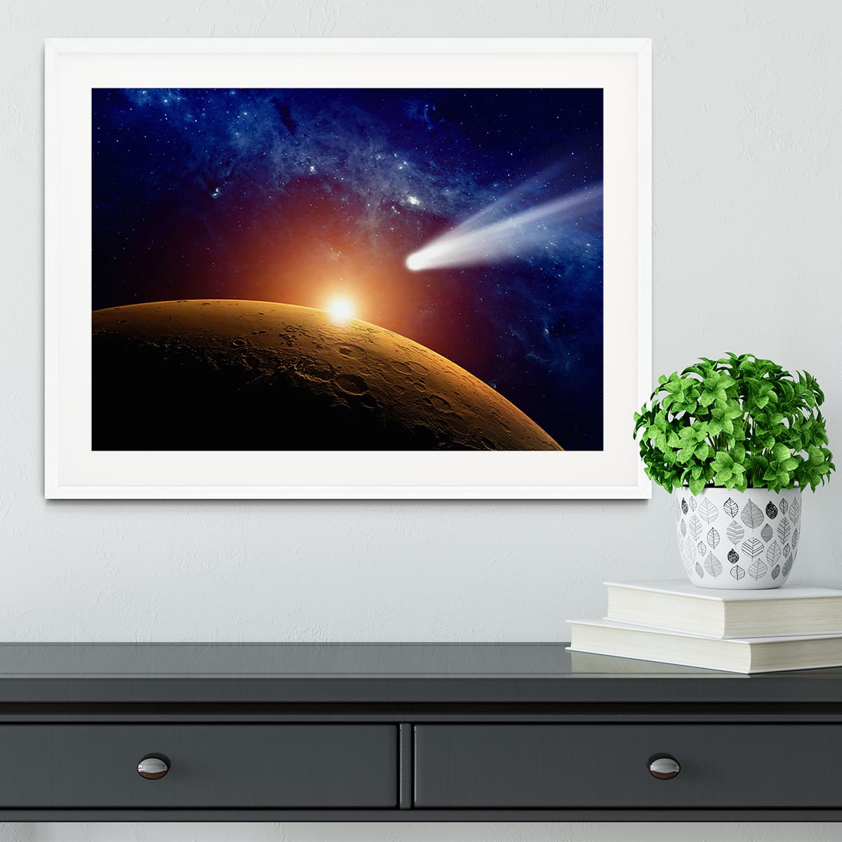 Comet approaching planet Mars Framed Print - Canvas Art Rocks - 5