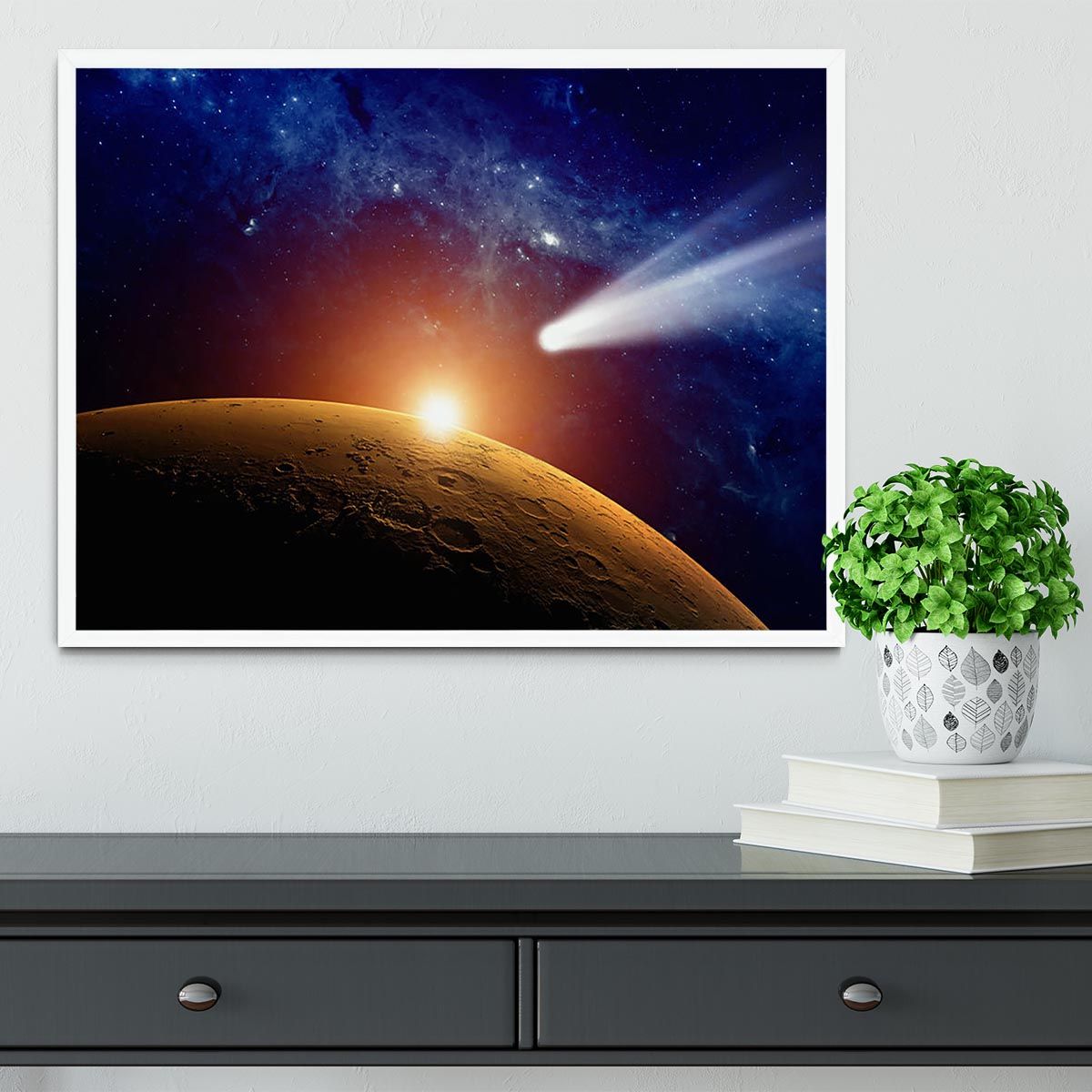 Comet approaching planet Mars Framed Print - Canvas Art Rocks -6