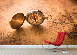 Compass on old map vintage style Wall Mural Wallpaper - Canvas Art Rocks - 2