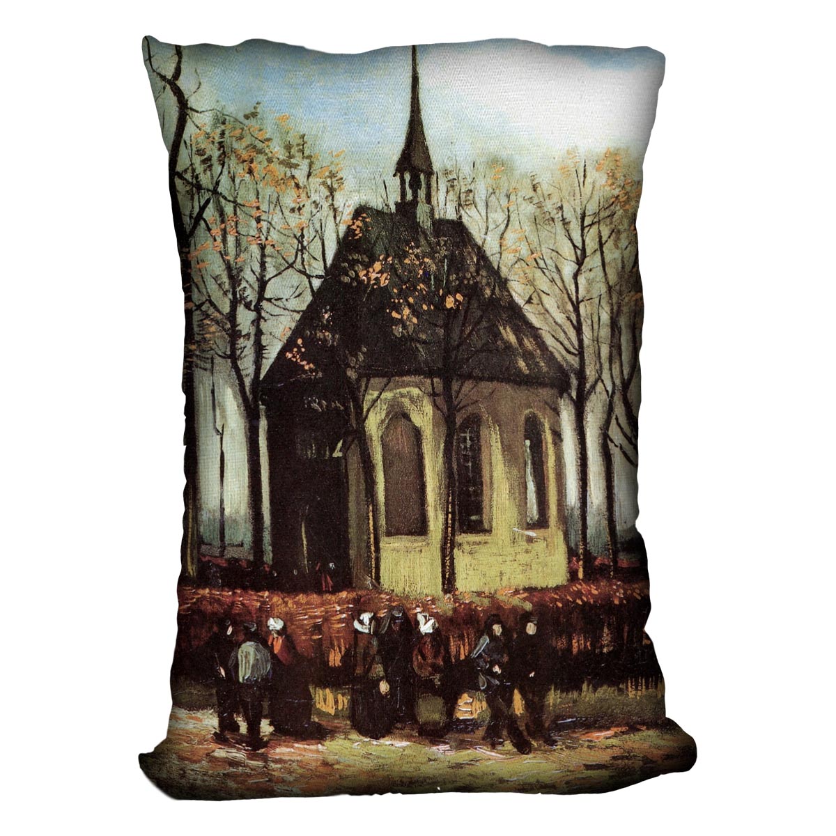 Congregation Leaving the Reformed Church in Nuenen by Van Gogh Cushion