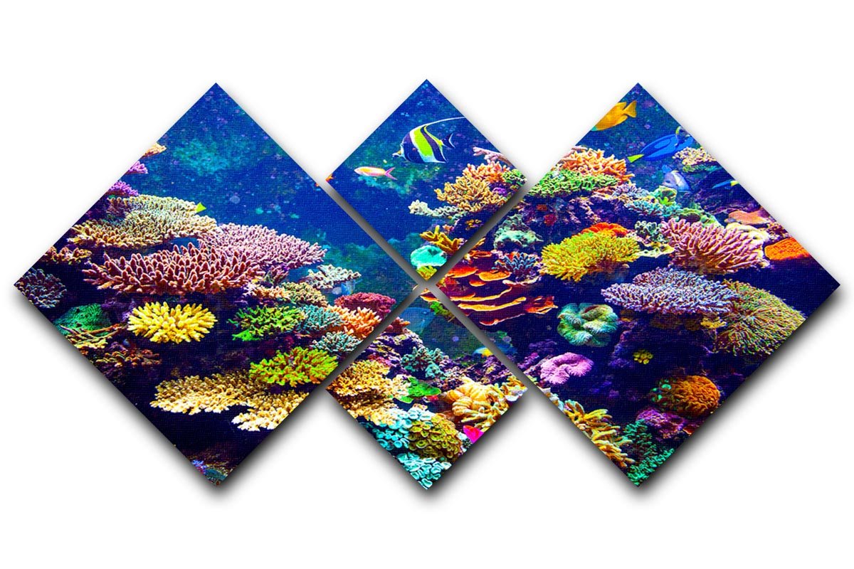 Coral Reef and Tropical Fish 4 Square Multi Panel Canvas  - Canvas Art Rocks - 1