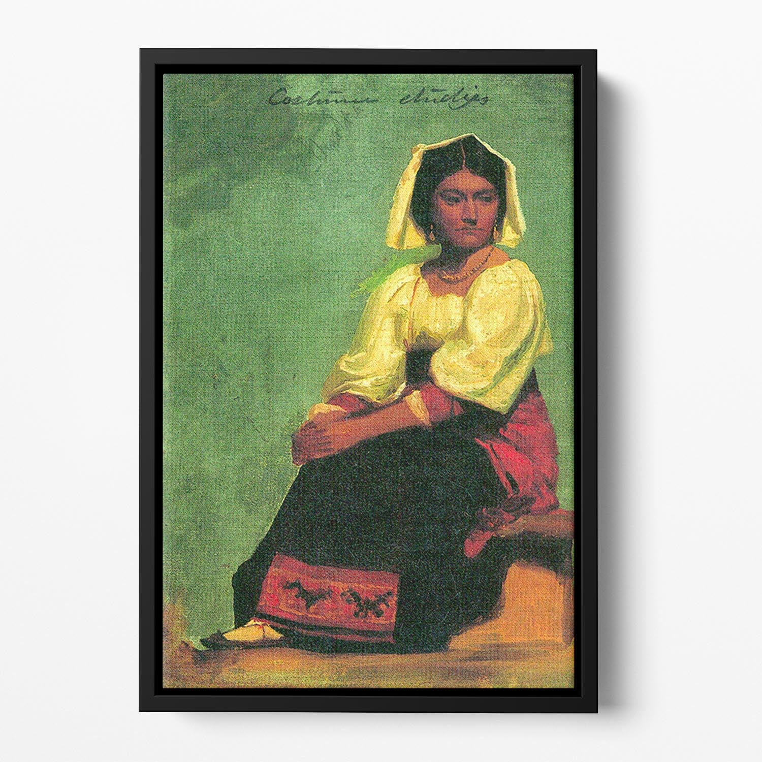Costume study of a seated woman by Bierstadt Floating Framed Canvas - Canvas Art Rocks - 2