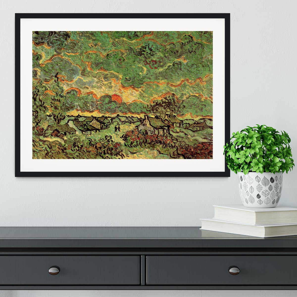 Cottages and Cypresses Reminiscence of the North by Van Gogh Framed Print - Canvas Art Rocks - 1