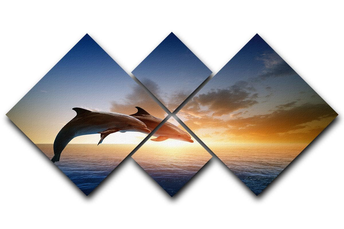 Couple jumping dolphins 4 Square Multi Panel Canvas  - Canvas Art Rocks - 1
