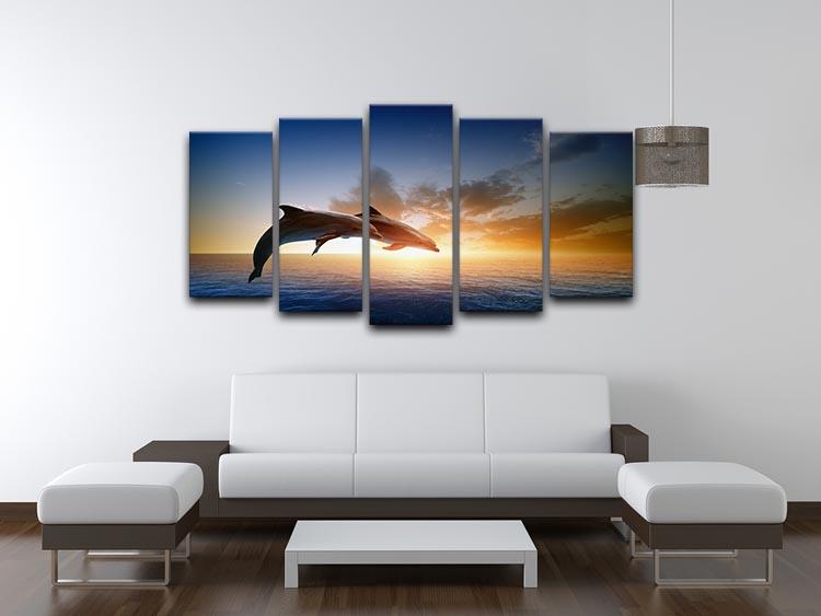 Couple jumping dolphins 5 Split Panel Canvas  - Canvas Art Rocks - 3