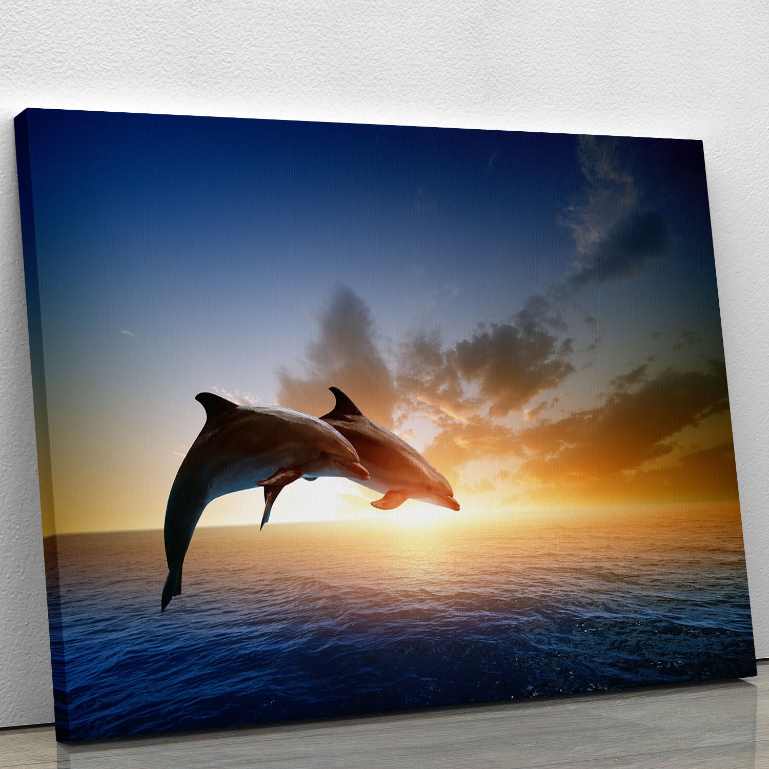 Couple jumping dolphins Canvas Print or Poster - Canvas Art Rocks - 1
