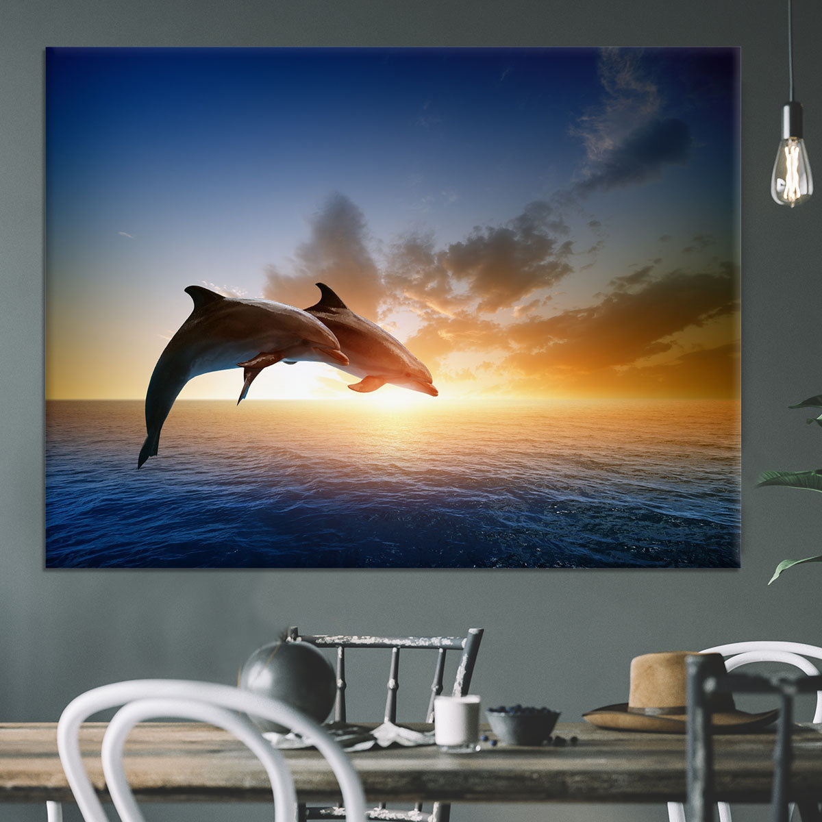 Couple jumping dolphins Canvas Print or Poster - Canvas Art Rocks - 3