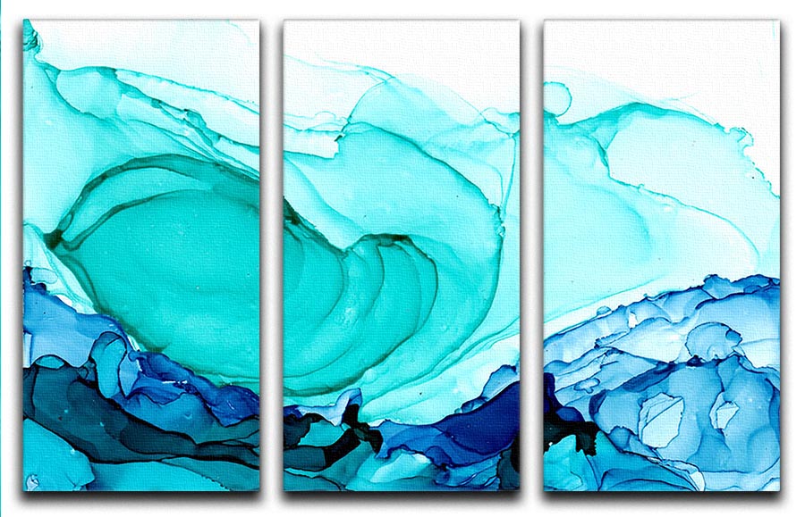 Cracked Blue and Teal Marble 3 Split Panel Canvas Print - Canvas Art Rocks - 1