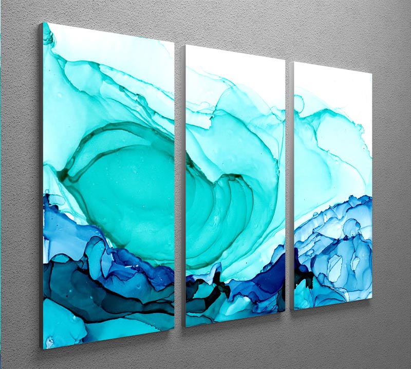 Cracked Blue and Teal Marble 3 Split Panel Canvas Print - Canvas Art Rocks - 2