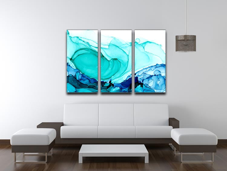 Cracked Blue and Teal Marble 3 Split Panel Canvas Print - Canvas Art Rocks - 3