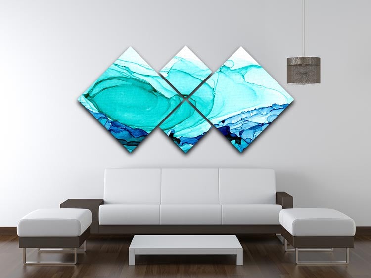 Cracked Blue and Teal Marble 4 Square Multi Panel Canvas - Canvas Art Rocks - 3