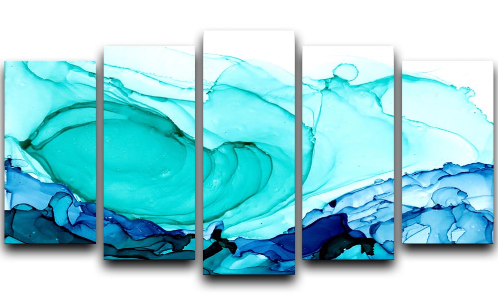 Cracked Blue and Teal Marble 5 Split Panel Canvas - Canvas Art Rocks - 1