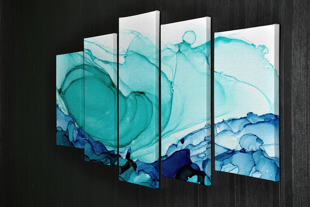 Cracked Blue and Teal Marble 5 Split Panel Canvas - Canvas Art Rocks - 2