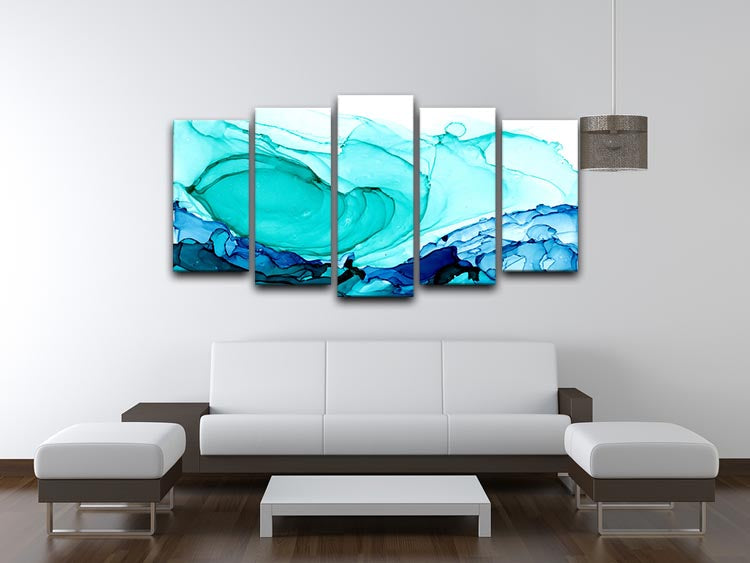 Cracked Blue and Teal Marble 5 Split Panel Canvas - Canvas Art Rocks - 3