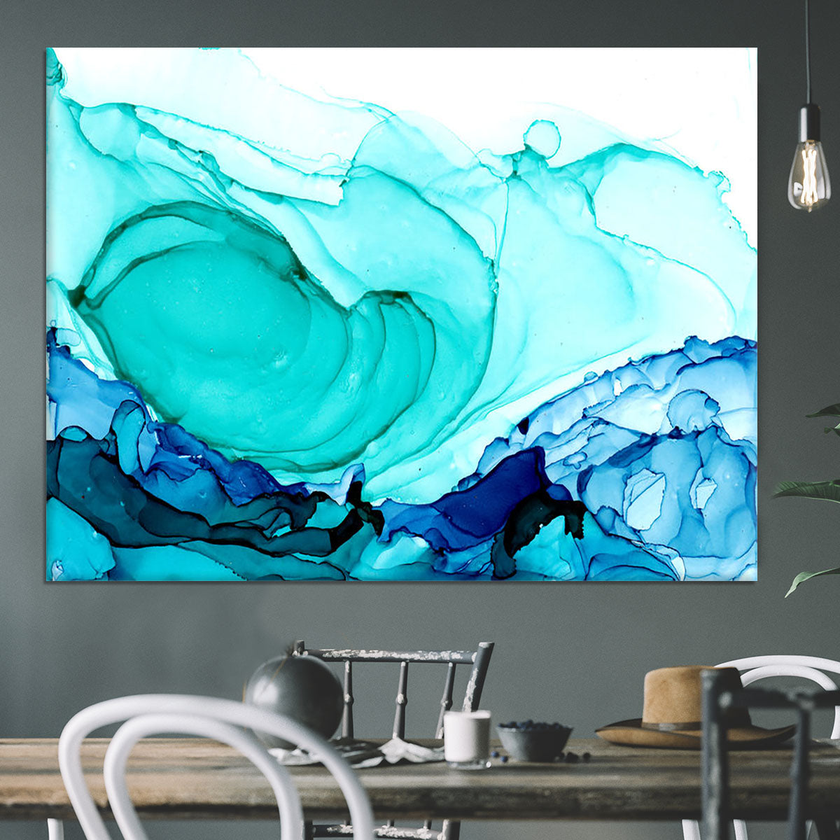 Cracked Blue and Teal Marble Canvas Print or Poster - Canvas Art Rocks - 3