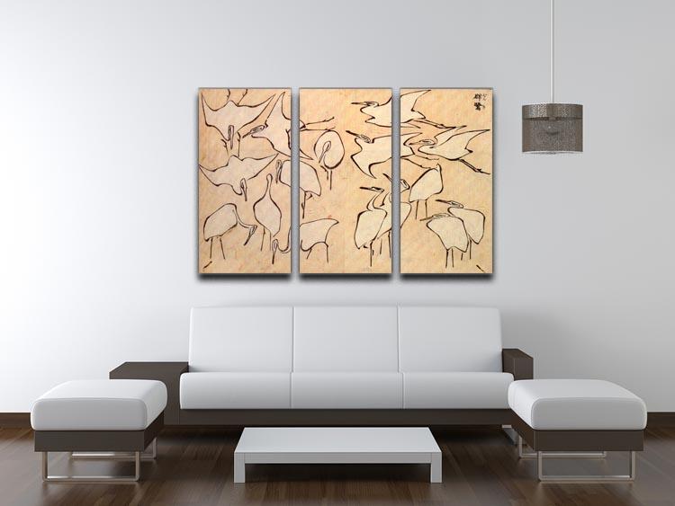 Cranes by Hokusai 3 Split Panel Canvas Print - Canvas Art Rocks - 3