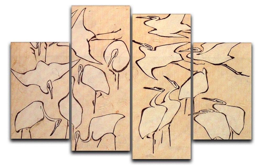 Cranes by Hokusai 4 Split Panel Canvas  - Canvas Art Rocks - 1