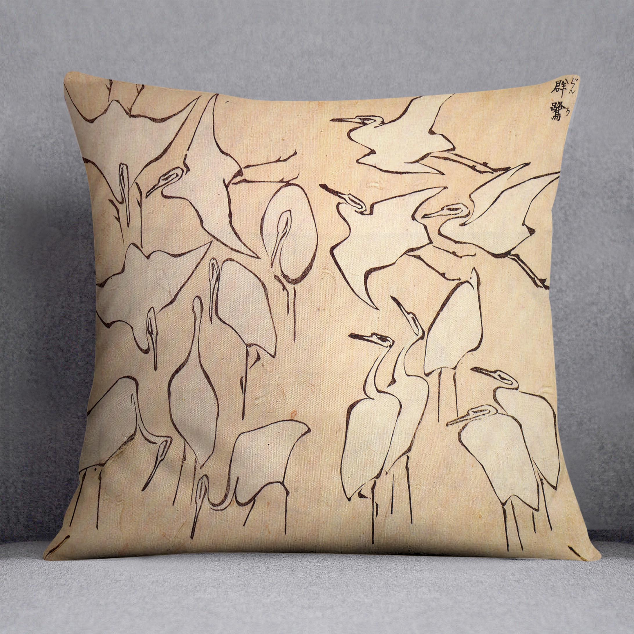 Cranes by Hokusai Cushion