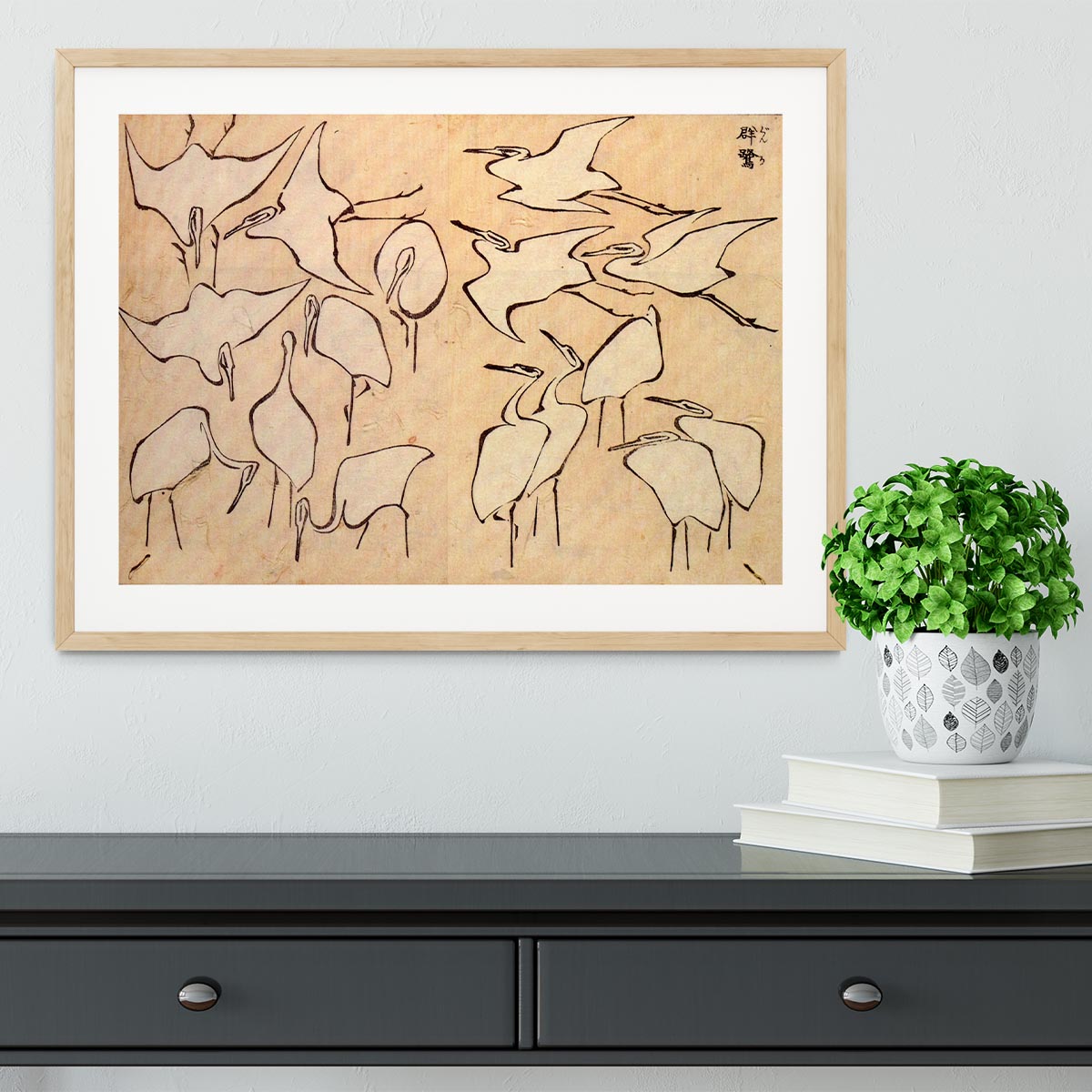 Cranes by Hokusai Framed Print - Canvas Art Rocks - 3