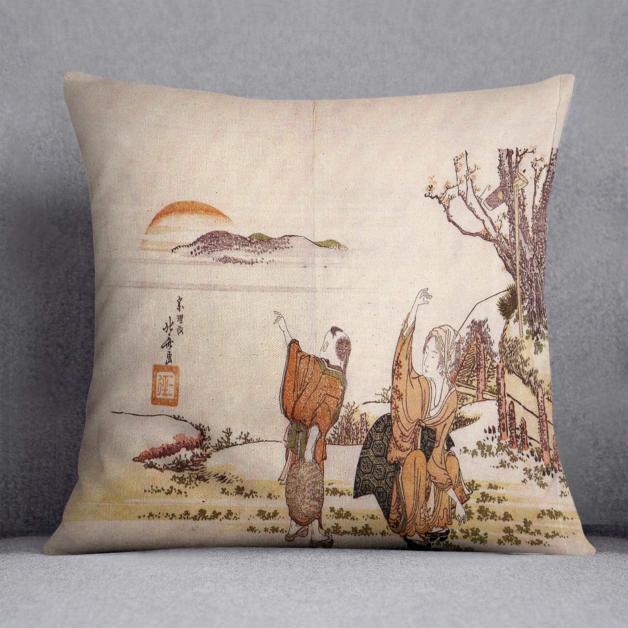 Crazy poetry by Hokusai Cushion