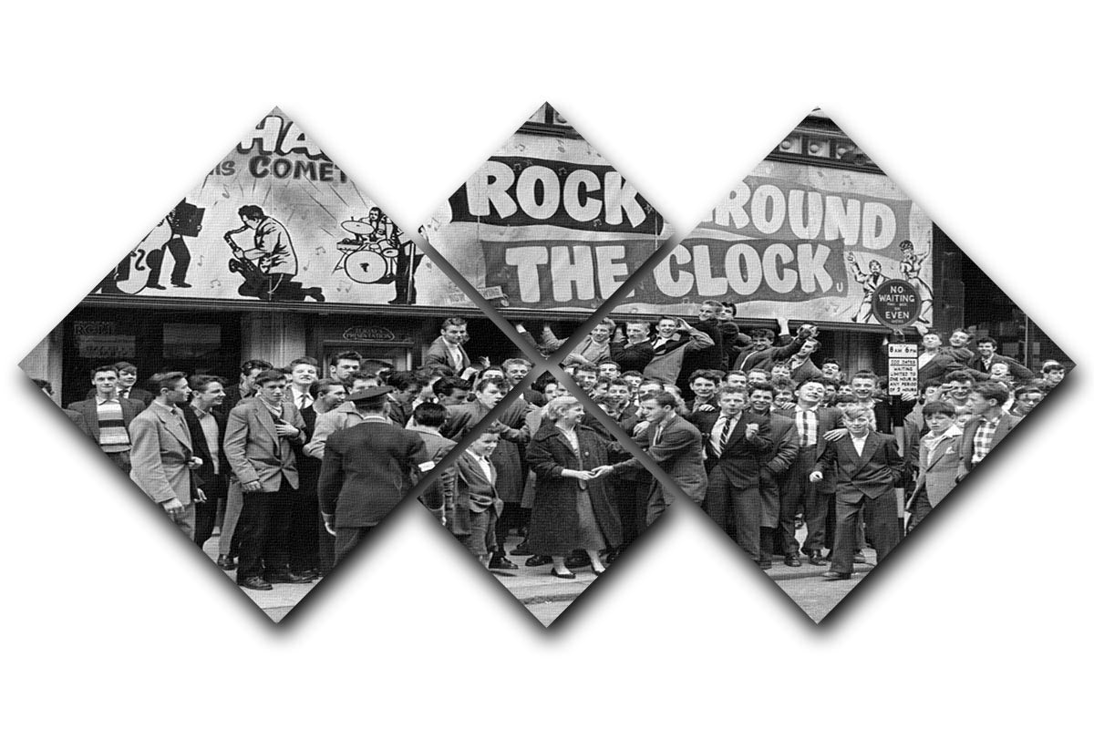 Crowd waiting to see Rock Around The Clock 4 Square Multi Panel Canvas - Canvas Art Rocks - 1
