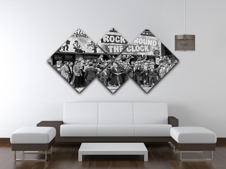 Crowd waiting to see Rock Around The Clock 4 Square Multi Panel Canvas - Canvas Art Rocks - 3