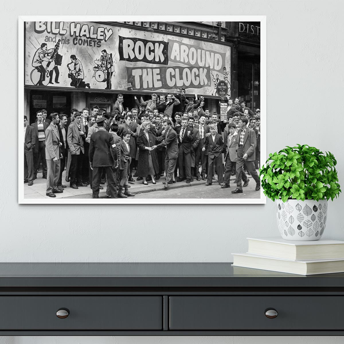 Crowd waiting to see Rock Around The Clock Framed Print - Canvas Art Rocks -6