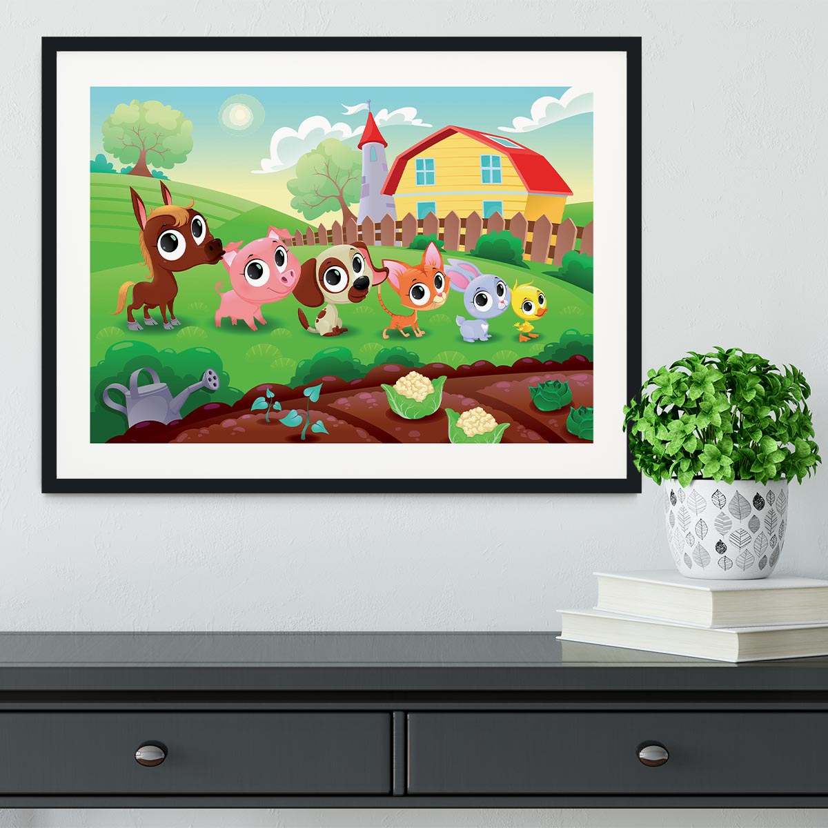 Cute Littest farm animals in the garden Framed Print - Canvas Art Rocks - 1