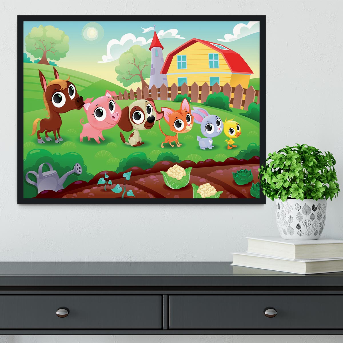 Cute Littest farm animals in the garden Framed Print - Canvas Art Rocks - 2